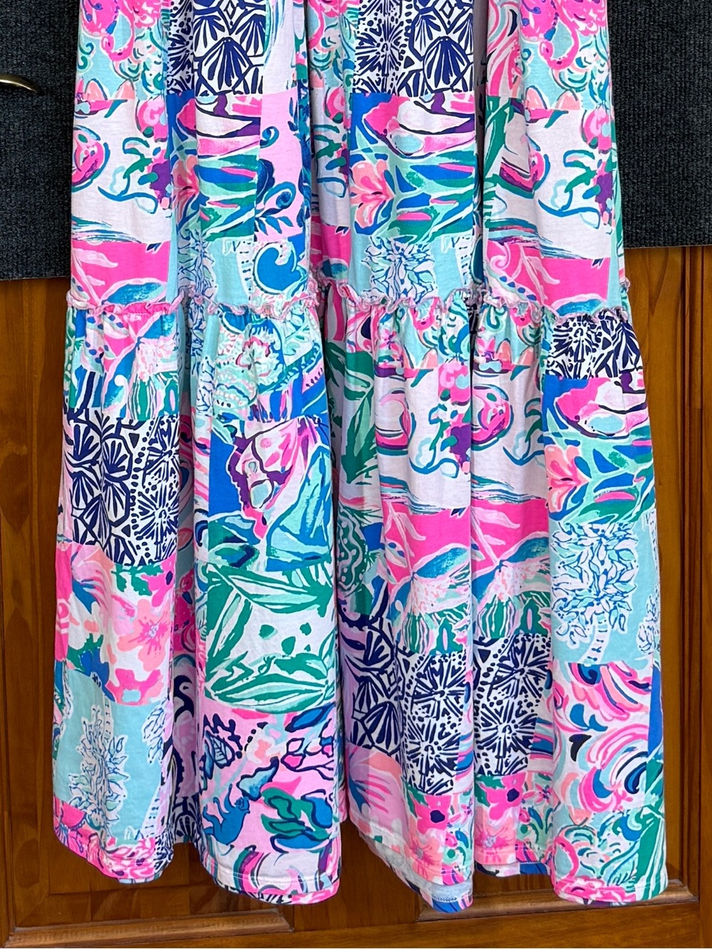 Lilly Pulitzer Loro Pink Patchwork Floral Tiered Cotton Maxi Dress Size M - Picture 7 of 15
